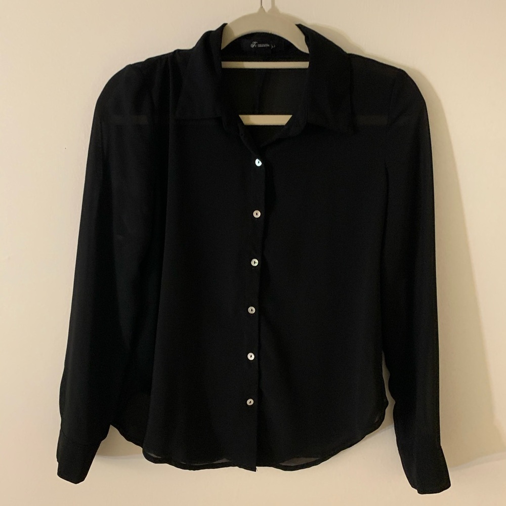 Semi Sheer black button down